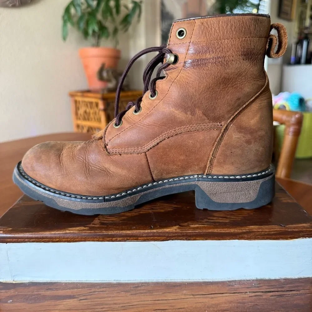 Tony Lama Youth Brown Boho Western Prairie Style Leather Lace-Up Kiltie Boots 3